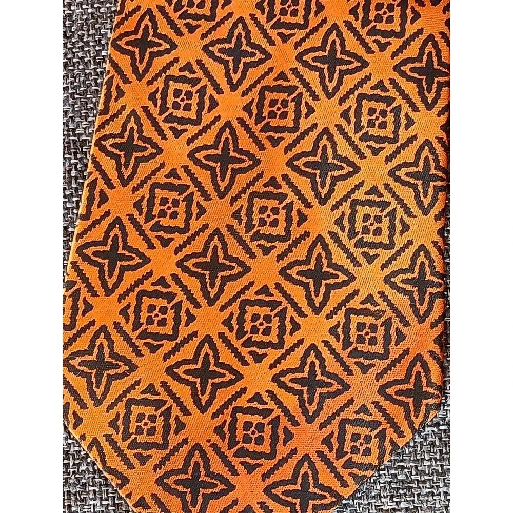 Tie 70s 80s 90s Y2K Mens Pumpkin Orange Black 3.5 Wide 52 Long